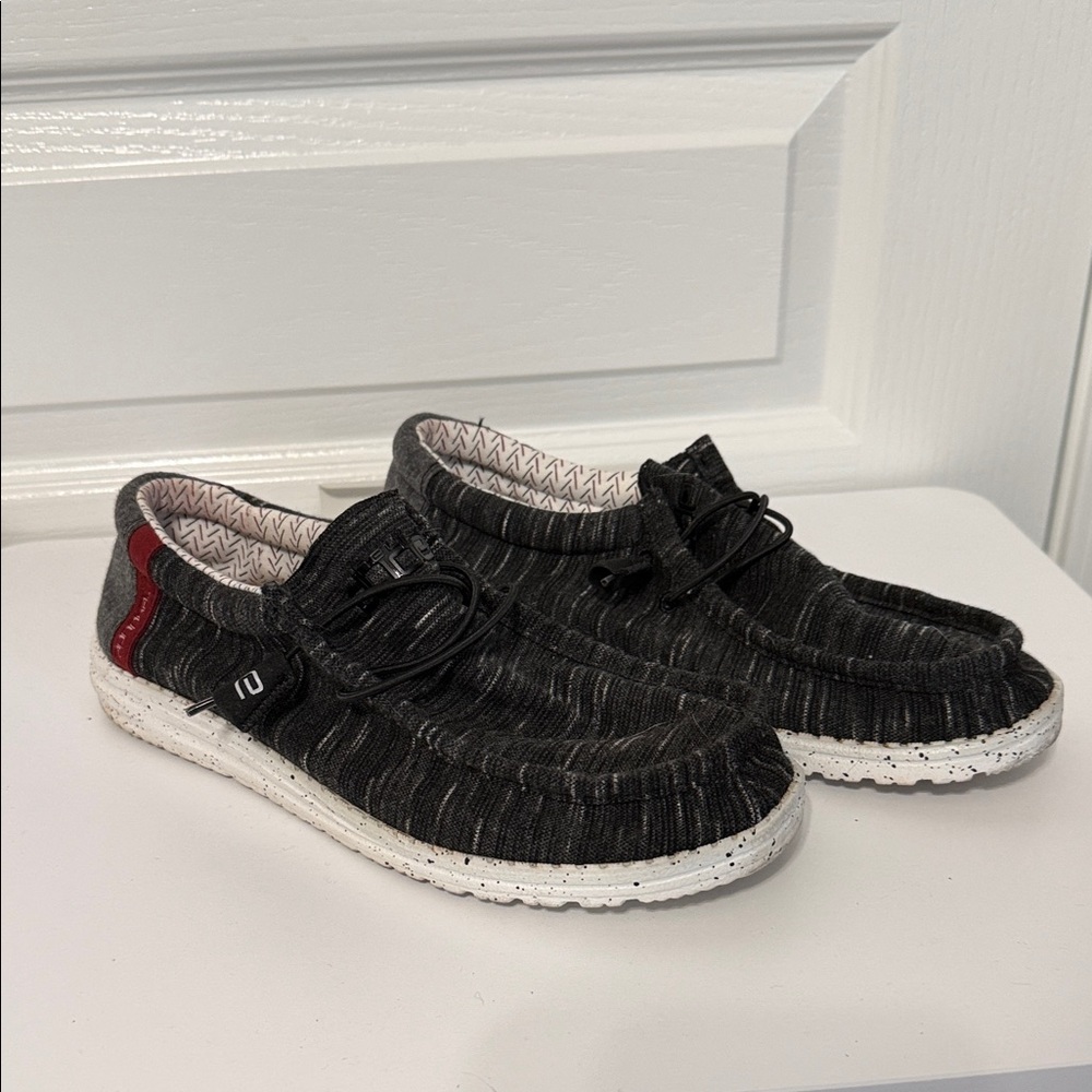 Hey Dude Charcoal and Red Slip-On Shoes